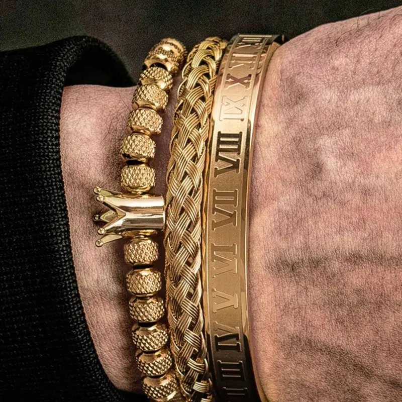 【Black Friday】Men's Elegant Braided Bracelet, Fashionable Crown & Roman Numerals Decor Bracelet for Guys, Cool Trendy Versatile Jewelry for Party & Daily Wear, Birthday Gift #GLOBAL PICKS