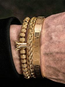 men's elegant braided bracelet, fashionable crown & roman numerals decor bracelet for party, daily decor, trendy all-match & exquisite jewellery for birthday gift, accessories