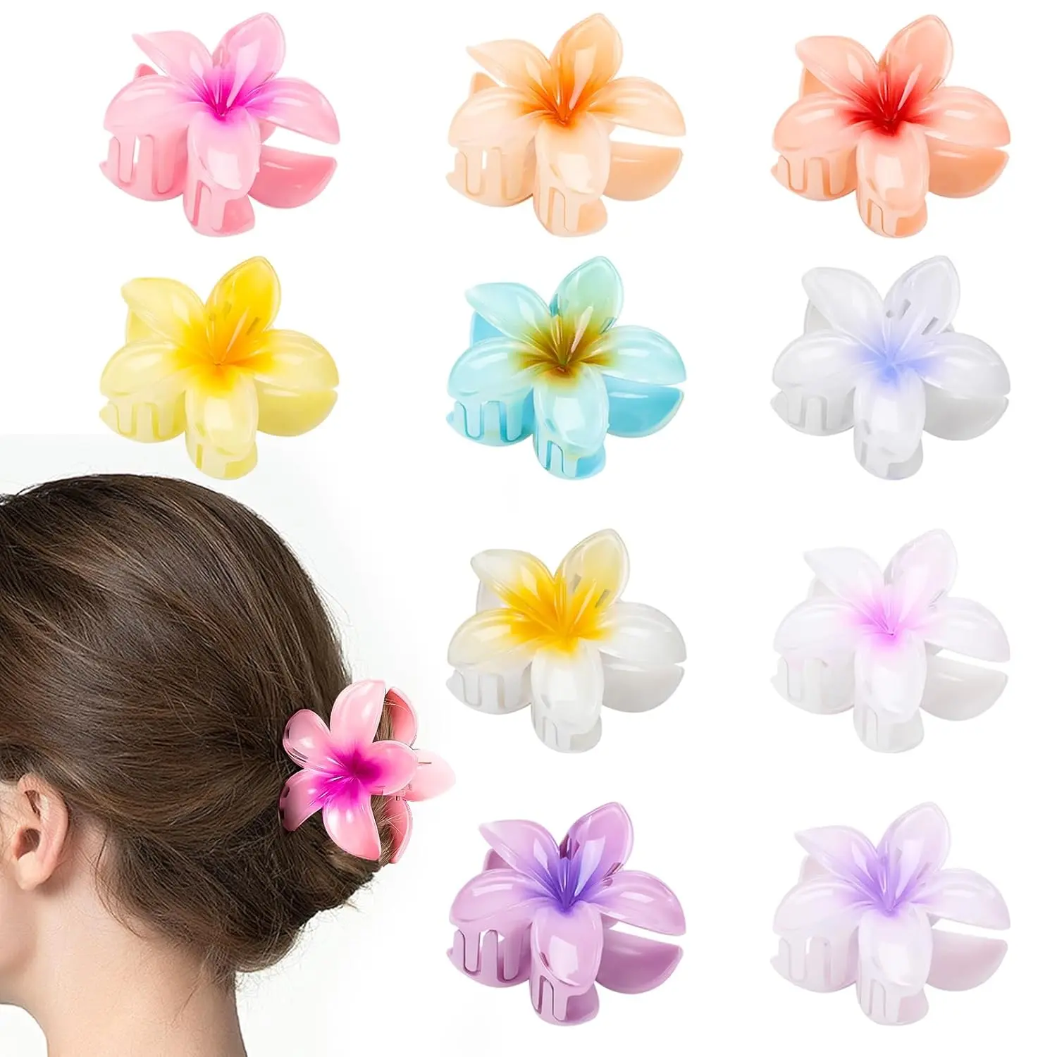 10 Pack Flower Hair Clips, Beach Hair Accessories, Preppy Claw Clips, Plumeria Hair Clip, Hawaiian Claw Clips, Gifts for Women Teen Girls