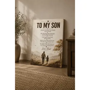 "To My Son" Dad-Son Vintage Landscape Canvas Wall Art, Inspirational Family Quote Poster Print, Warm Decor for Living Room Bedroom Office, Available as Unframed Poster or Framed Wrapped Canvas