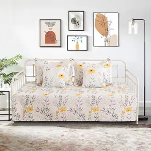 5 Piece Floral Daybed Cover Set Twin Daybed Bedding Sets for All Season Lightweight Flower Day Bed Comforter with Matching Shams&Decorative Pillows,39"x75"