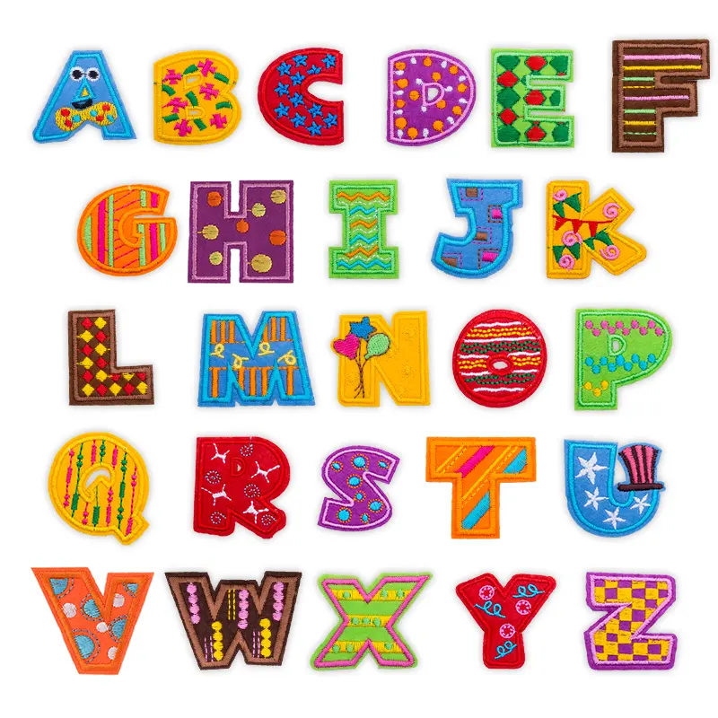 26 Vibrant Letters English Alphabet Embroidered Patches - Easy Apply, Playful Look, Durable Fabric Badges - Iron-On or Sew-On for Jackets, Bags