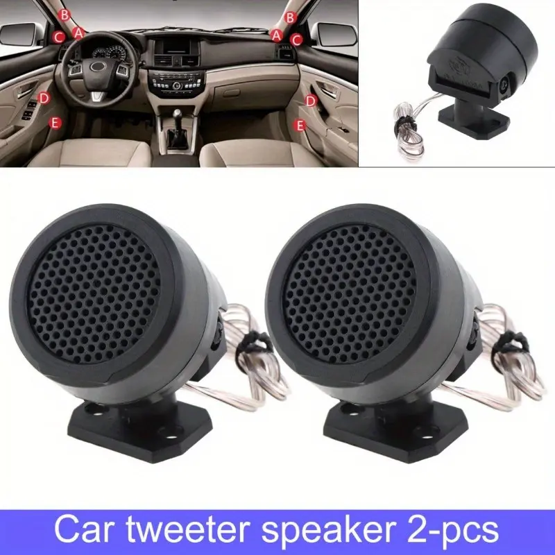 2pcs Super Loud Car Tweeter Speakers - Pre-Wired Dome Sound System - Instrument Amplifier Effects - Touch Control - 36V Max - Surround Sound Output - Passive - Plastic Build - Hardwired Power - Black