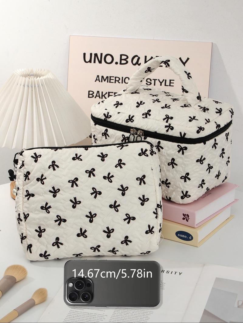 Bow Pattern Makeup Bag Set, Multi-functional Makeup Storage Handbag, Portable Zipper Makeup Bag, Travel Toiletry Bag, Cosmetic Pouch, Makeup Container Set