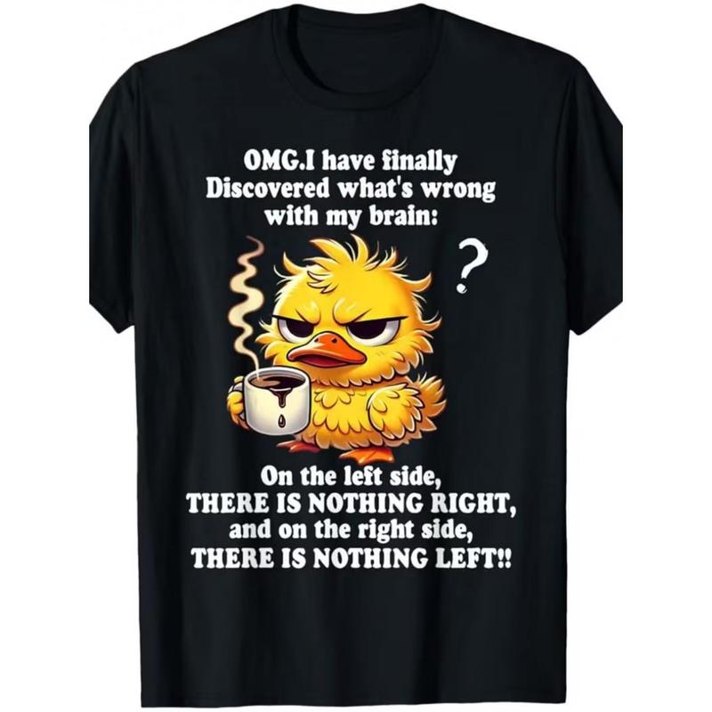 Men's Black Shortsleeve Cotton Round Neck Basic T-Shirt, Soft Casual Summer Streetwear Top with "Dumb Duck" Graphic, Skin-Friendly Breathable Sweat-Wicking Fabric, American Deadpan Humor Design for Office Workers (Jogger-Matching), Tshirt