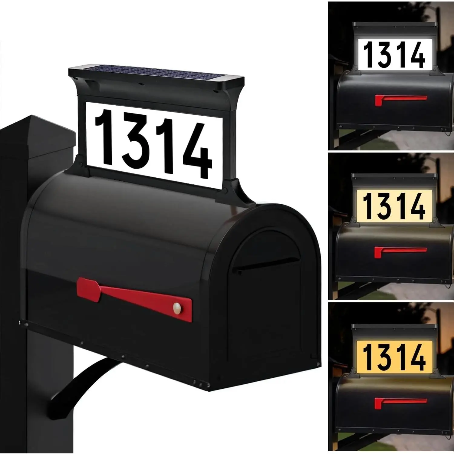 Solar Address Sign, 3 Colors-in-1 Mailbox Number Plaque Light for Outdoor, Double-sided LED Lighted Waterproof Address Plaque for Mailbox Topper, Address Numbers House Numbers for Outside Light Up