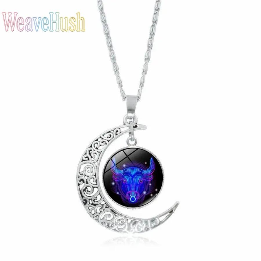 2026 Trendy 12 Zodiac Constellation Necklaces Luminous Glow In The Dark Moon Glass Pendant Birthstone Time Gemstone Astrology Jewelry For Women Men Dainty Layered Horoscope Necklace Celestial Star Sign Accessory Daily Wear Party Gift European American Fas