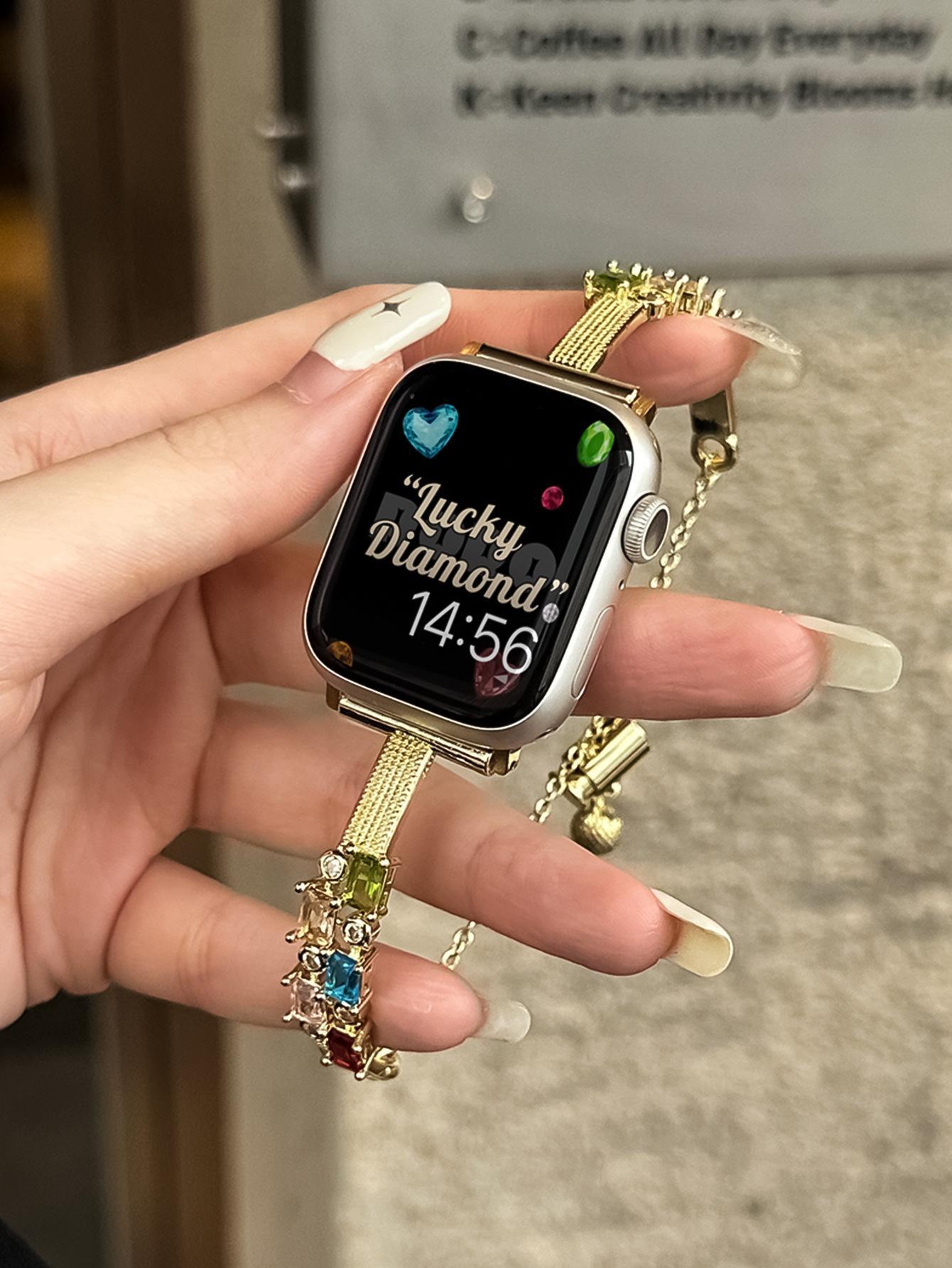 Candy Square Rhinestone Bracelet Watch Band, Stylish Strap Compatible With Apple Watch Series 4 5 6 7 8 9, Shiny Elegant Design For Women's Daily Wear