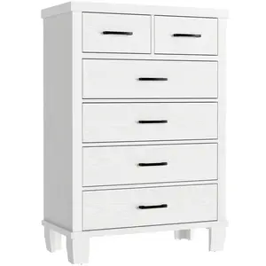 Vintage 6 Drawer Dresser for Bedroom – Tall Wooden Chest of Drawers with Ample Storage – Classic Organizer for Closet, Living Room, Entryway, Nursery, Kids Room – White or Grey Finish