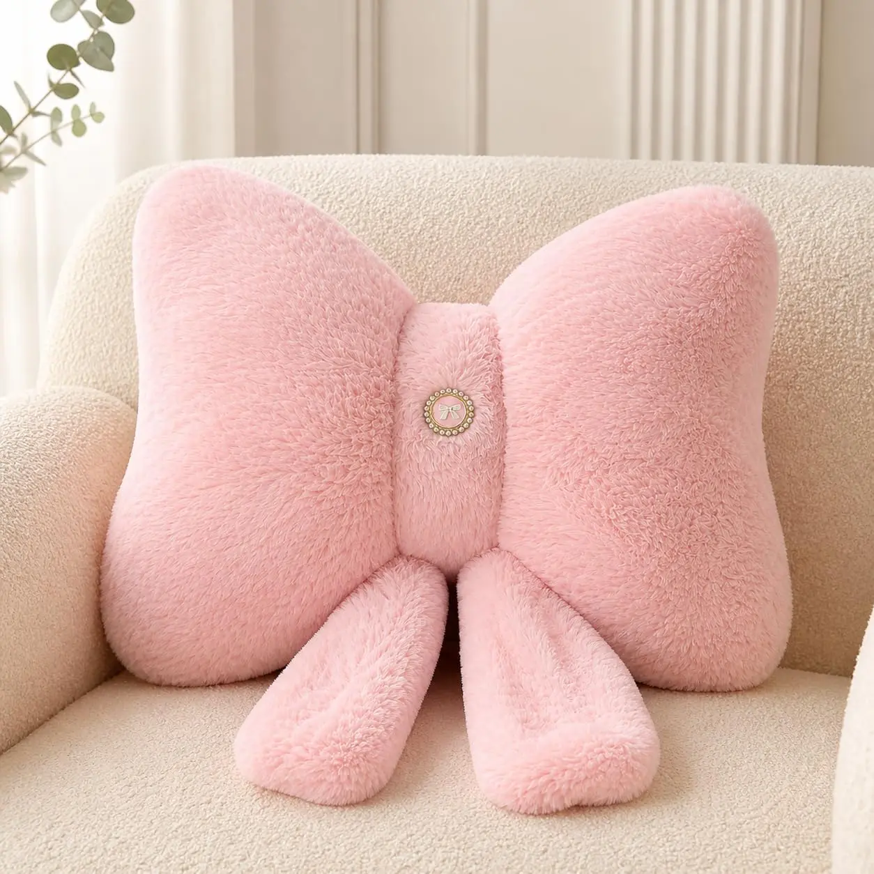 Pink Bow Pillow 12x9 Inch, Cute Plush Pillow, Coquette Room Decor| 3D Bow; Soft Plush Decorative Pillow; Back Strap with Snap Closure Coquette Room Decor for Teen Girls