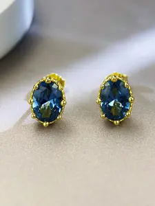 Unisex Retro Silver Color Earrings, Synthetic Sapphire Studs, Durable Fashion Jewelry, Perfect Gift, Daily Elegant Choice