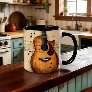 [Unique Guitar Mug] Microwave Safe Ceramic 1pc Guitar-Themed Coffee Mug - 11oz, Ideal for Iced Coffee & More - Unique Gift for Music Lovers, Birthdays, Holidays
