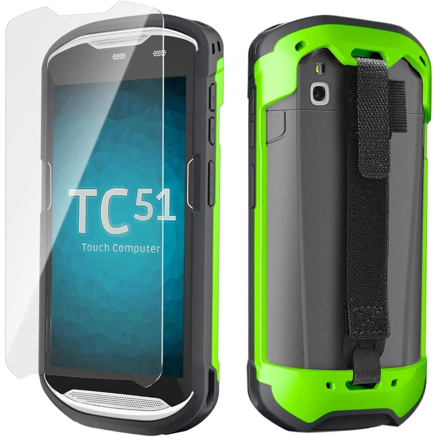 Protective Case Cover for  TC51 TC52 TC56 TC57 TC510K Rugged Boot with Hand Strap for  Phone Case with Tempered Glass (Green)