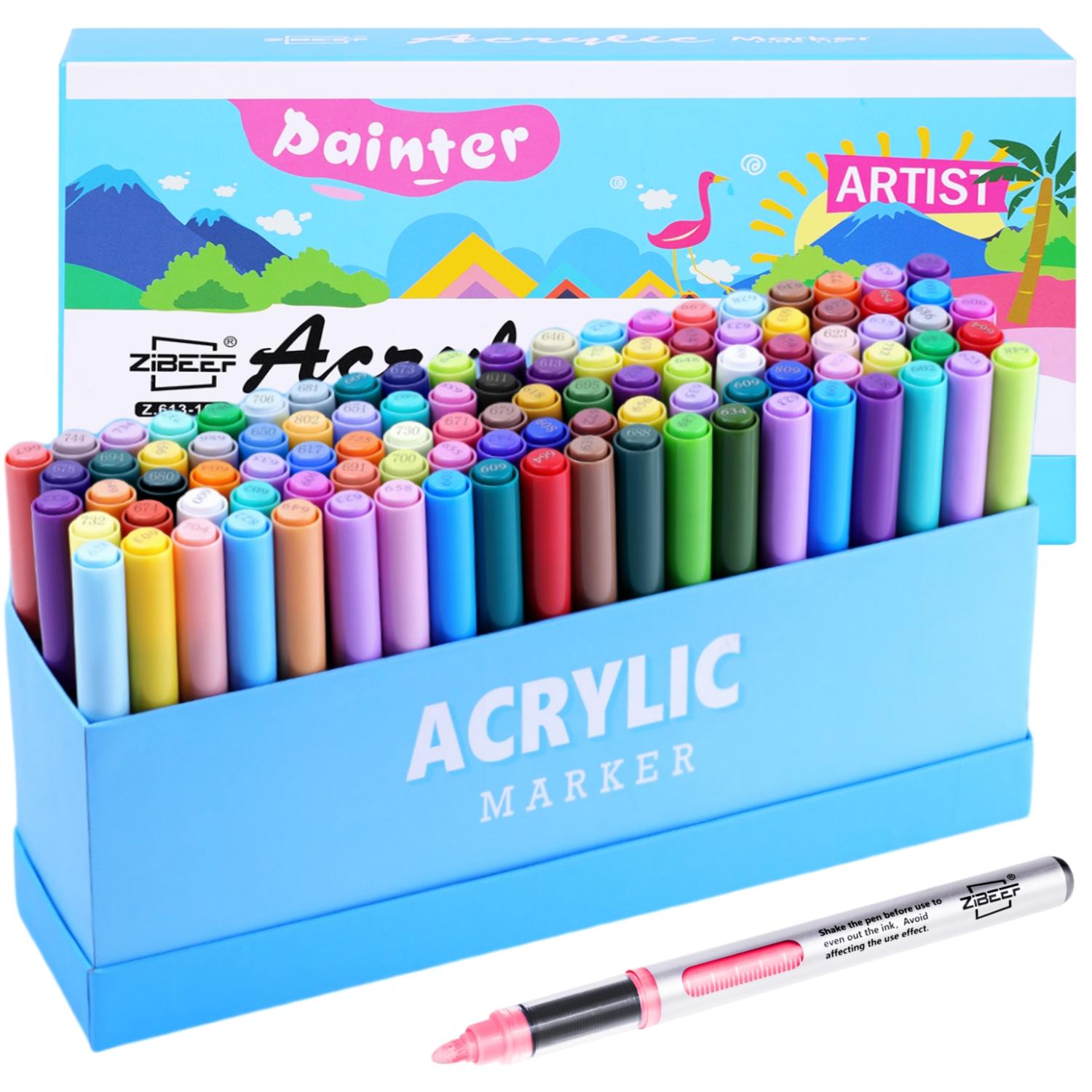 Acrylic Paint Marker Set, 1 Box Acrylic Paint Pen with Box, Fine Tip Markers Set for Wood, Stone, Canvas, Glass, Fabric, Egg, Rock Painting and DIY Crafts