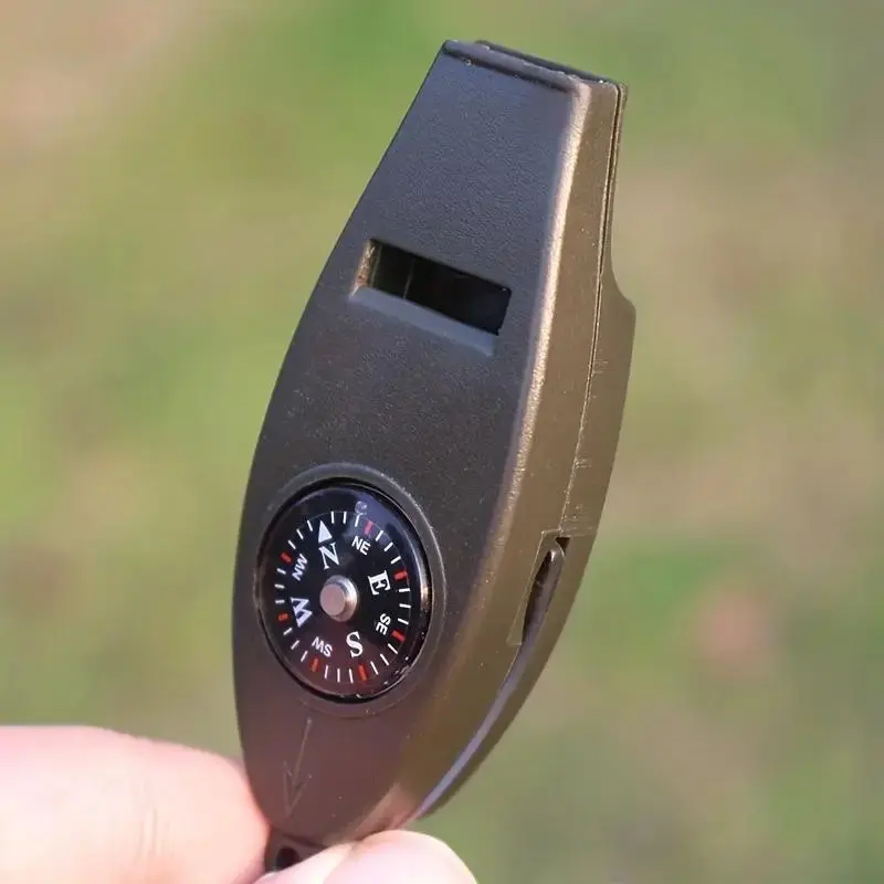 4 in 1 Outdoor Tool for Camping, Hiking, and Fishing, 3 Counts Compass & Whistle & Thermometer & Magnifier, Multifunctional Outdoor Tool