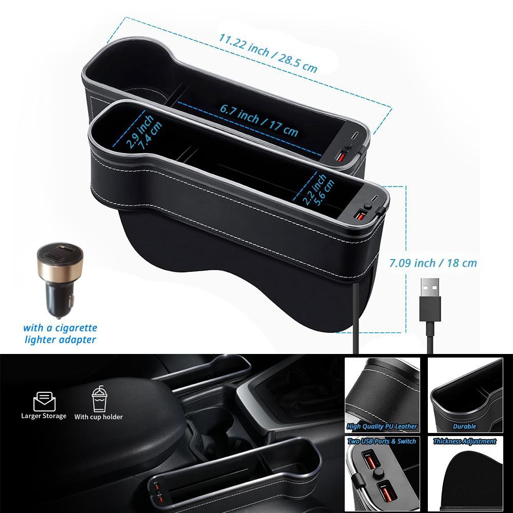Car Seat-Gap Filler Organizer with 2 USB Fast Charger, Car Console Side Organizer with Colorful RGB Ambient Lamp, Car Interior Accessories, Car Organization Supplies