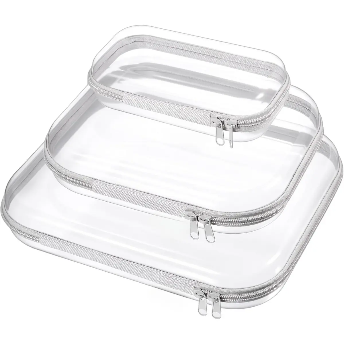3 Transparent Zipper Bags Set, Large Medium Small Sizes, Ideal for Cosmetics, Office Supplies, Travel Storage, Home Organization