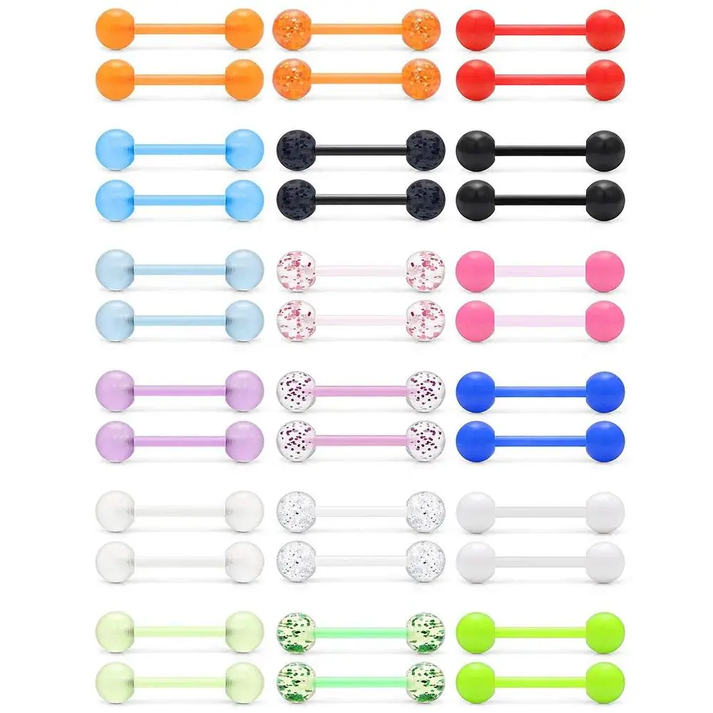 36Pcs/2Pcs 14G 16mm Glow In The Dark Flexible Acrylic Straight Tongue Nipple Ring Retainer Piercing Fpr Woman and Man