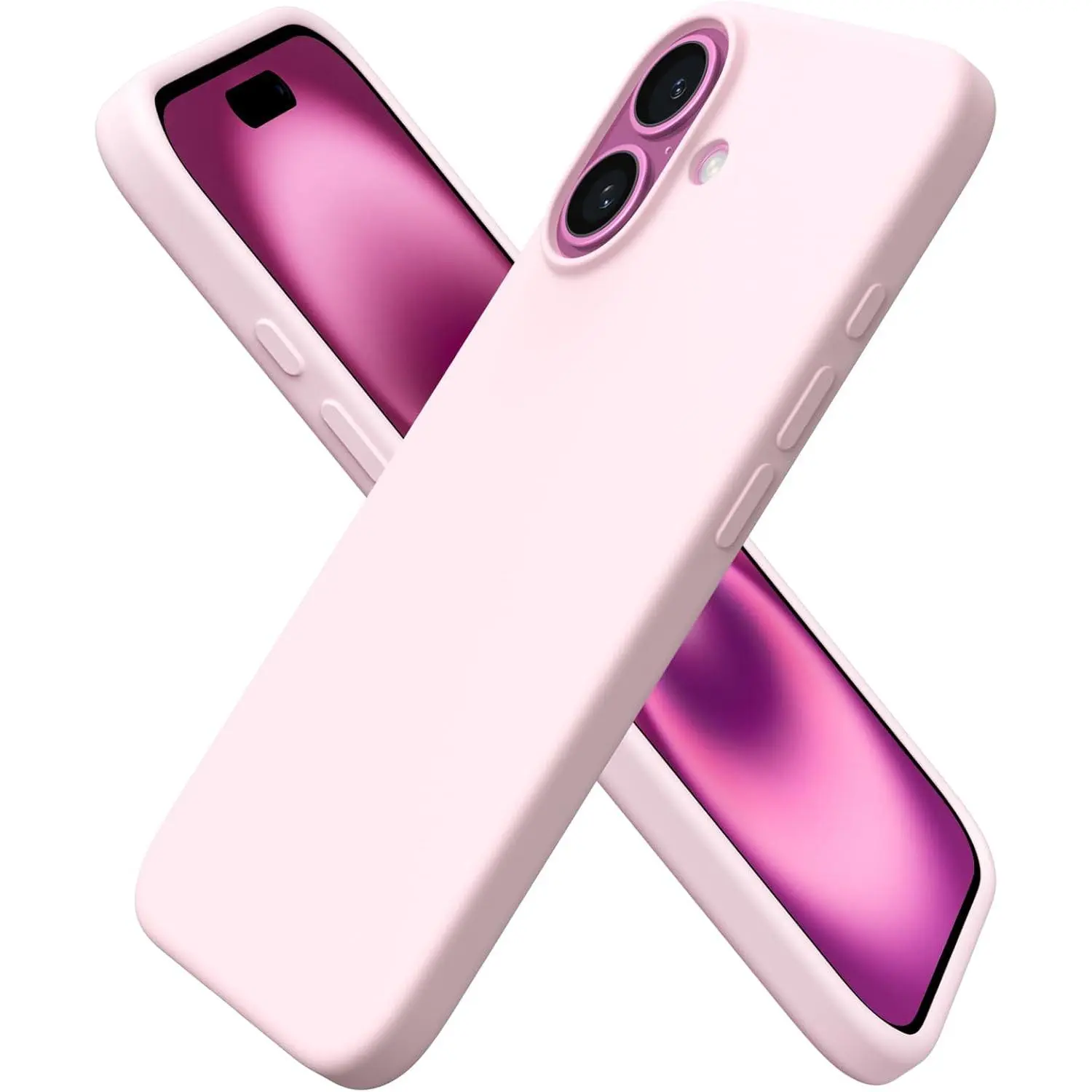 ORNARTO 6.1" Smartphone Case for iPhone 16, Slim Liquid Silicone 3-Layer Full-Cover Casing for Handheld Devices, Shockproof Soft Gel Rubber Accessory with Anti-Scratch Microfiber Lining - Blush Pink (Fits Contemporary Art, Photorealism Content Users), Cel