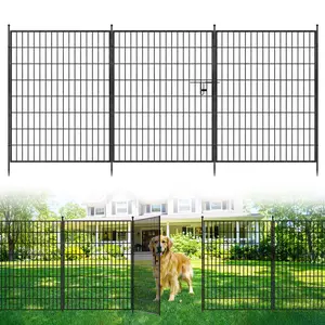Thickened Iron Weather Resistant Garden Border Fence, Arched & Rectangular No Dig Metal Fencing Panels Multiple Heights with Gate Option for Flower Bed Lawn Indoor Pet Gate