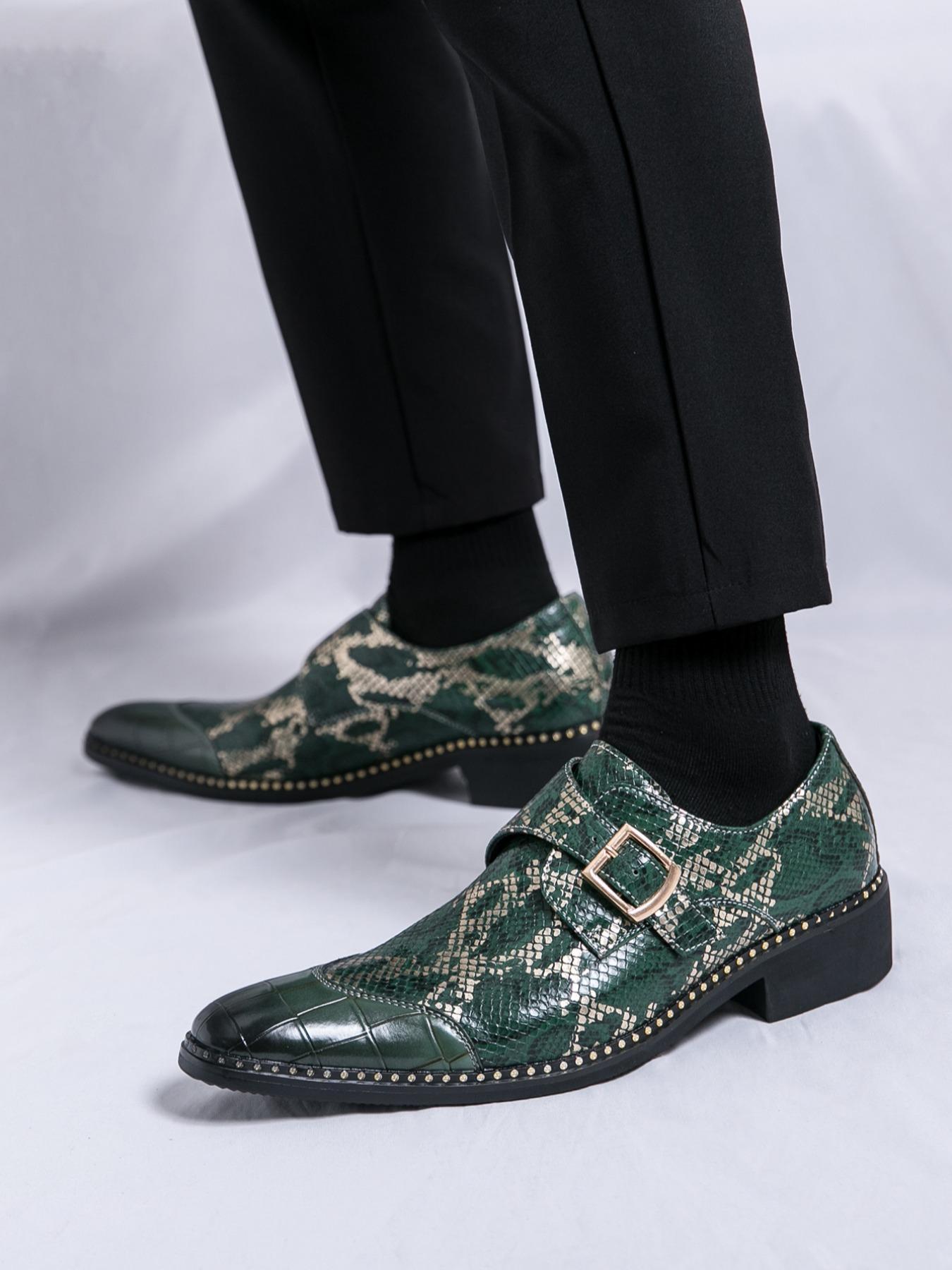 Men's Fashionable Snake Skin Print Design Dress Shoes, Business Casual Shoes, Casual Comfortable Pointed Toe Slip on Shoes for Daily Wear, Lightweight Breathable Shoes for Men, Boy