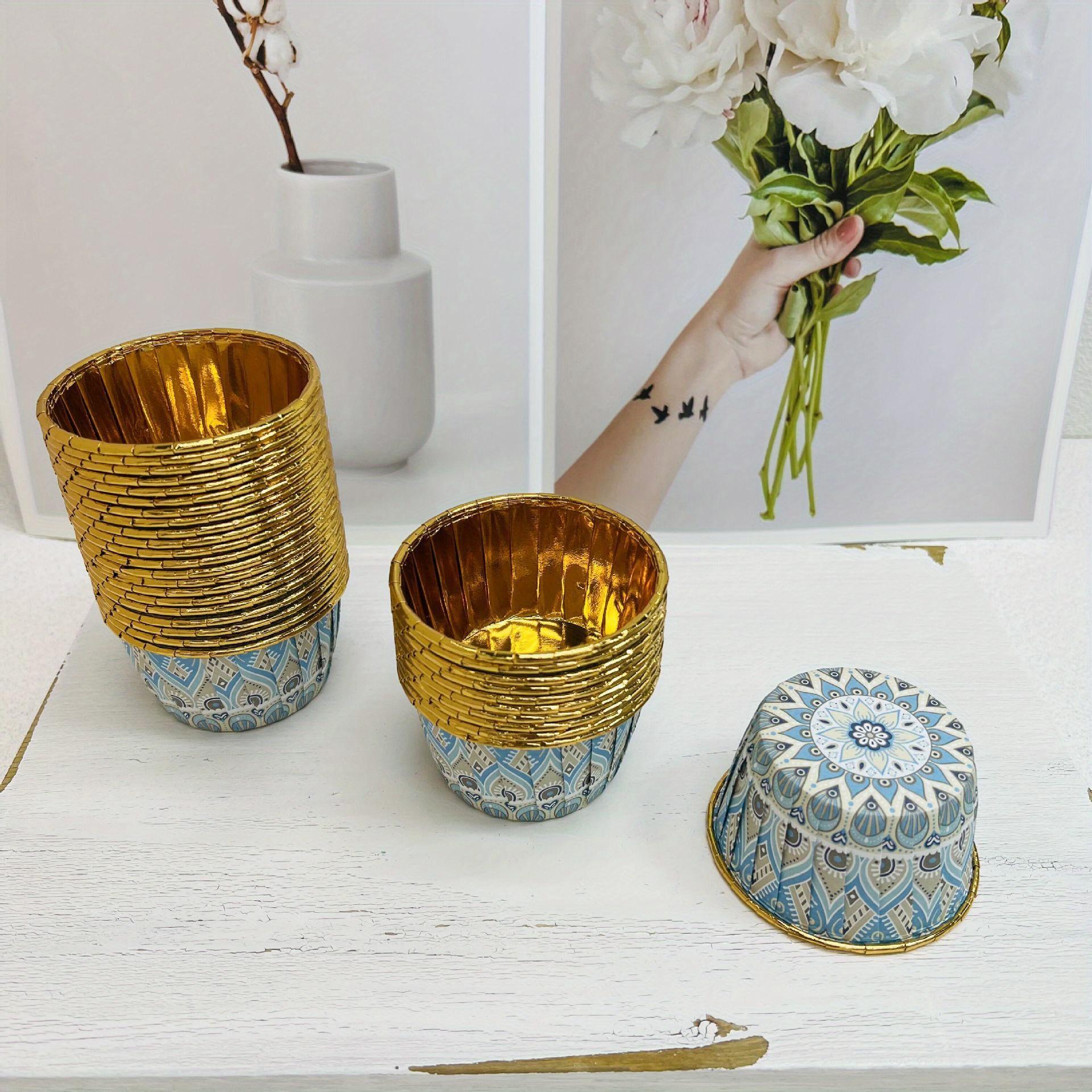 For Weddings, Birthdays, Holiday Parties & Baking Lovers, Baking Dessert Serving & Decoration Solution, 50 Pcs Bohemian Cupcake Cups with Lids, Disposable Aluminum Foil Containers, Mandala & Geometric Patterns, Effortlessly Create Boho Style Baking Table