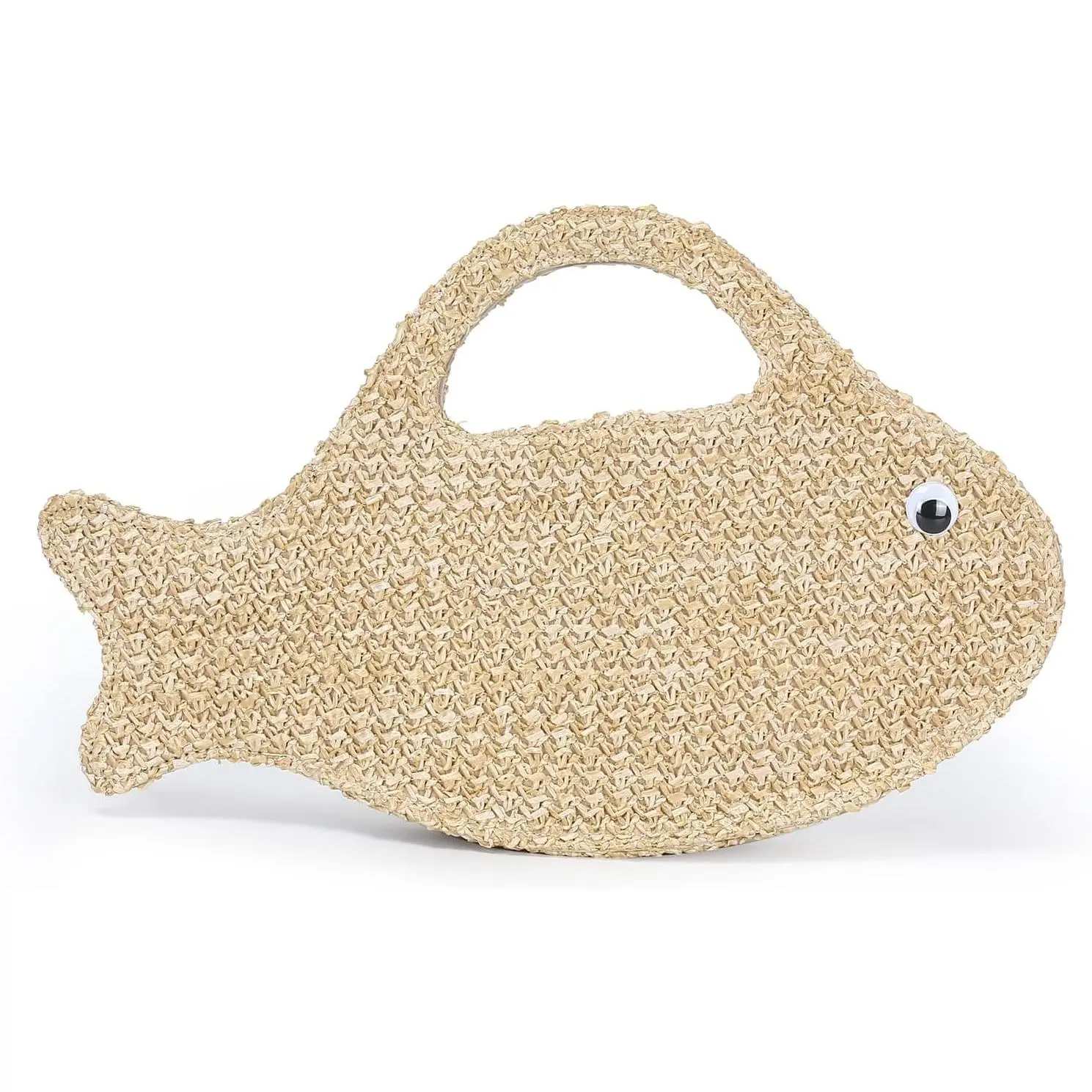Fish-shaped straw woven women's handbag, summer beach raffia clutch bag, handbag, shoulder bag