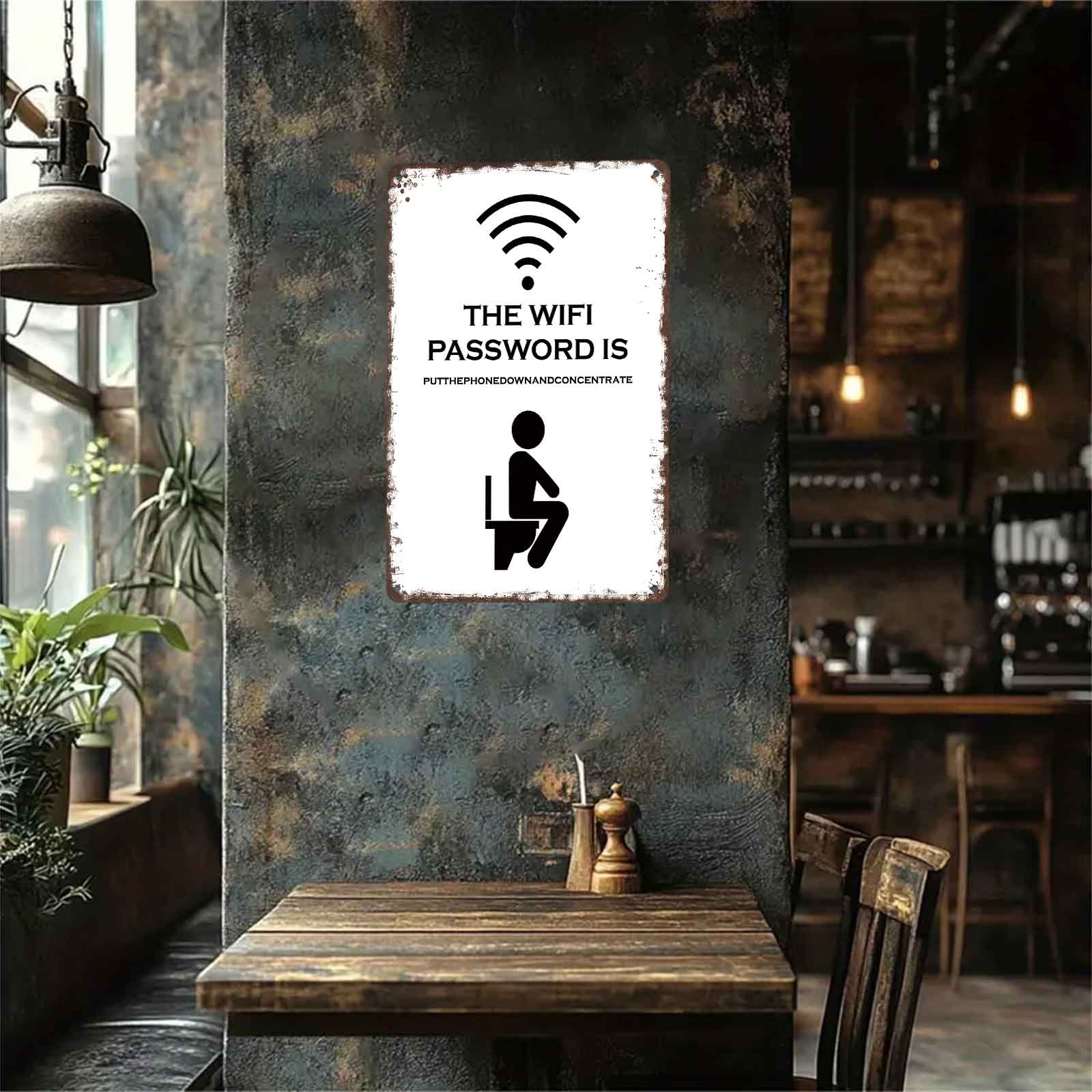 8x12 Inch Aluminum Metal Sign - "The WIFI Password Is PutThePhoneDownAndConcentrate" Funny Bathroom Decor |   Perfect for Home, Man Cave, Bar, Cafe, and Guest Restrooms |   Retro Tin Plaque, Easy to Hang, Hilarious Toilet Humor Art