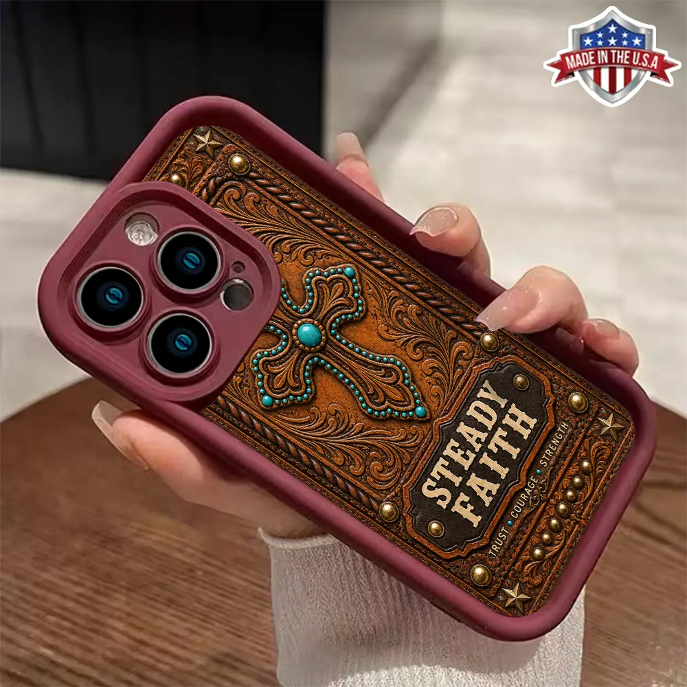 Vintage Western Steady Faith Turquoise Cross Slim Case for iPhone 17 16 15 14 Pro Max 13 12 11 XR XS Plus Air Shockproof Anti Scratch TPU Cover