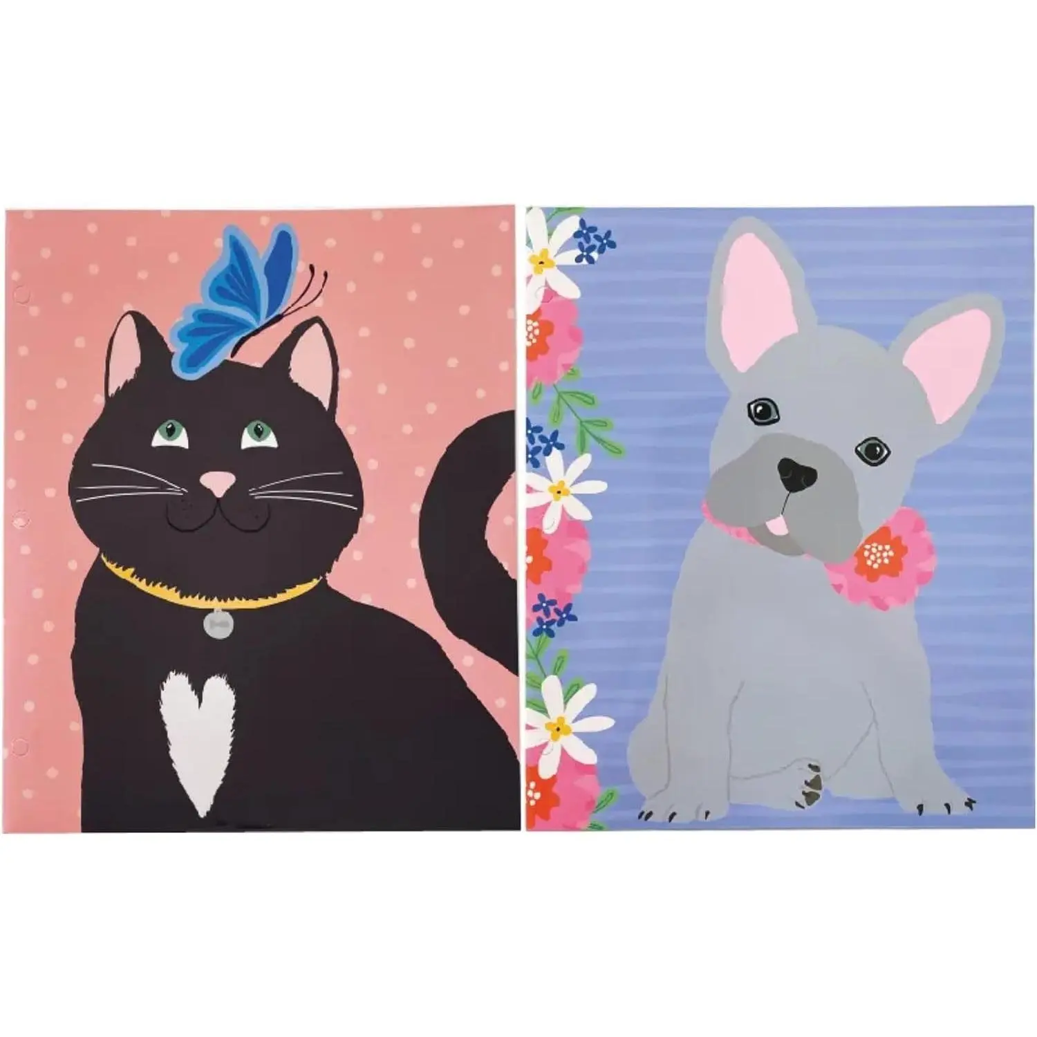 2 Pocket Folders Portfolios, 2 Designer Patterns Decorative Folders for Kids, Home, Office, School (Cat, Dog)