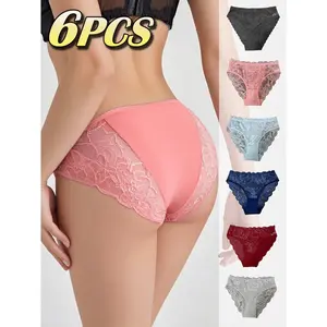Women Low Rise Briefs, Sheer Mesh Underwear with Lace Trim, Breathable Invisible Panties