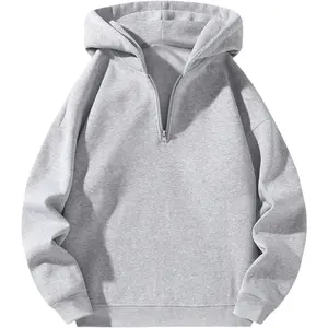 QJQ Men's Quarter Zip Up Hoodie Long Sleeve Drop Shoulder Fleece Sweatshirt Casual Pullover Hoodies Streetwear