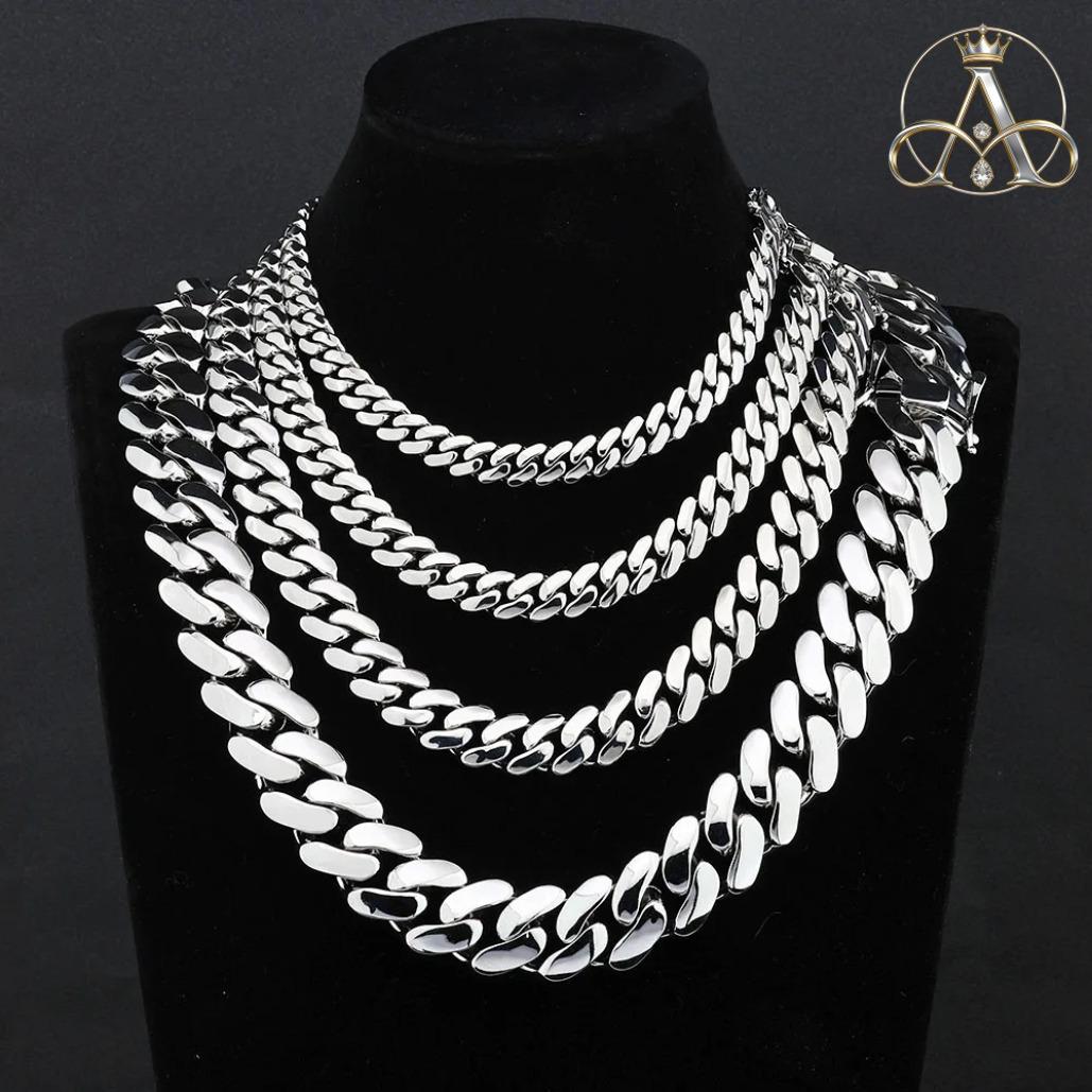 Aurelia Crest  Solid Cuban Chain Necklace Miami Cuban Link Chain Hip Hop Men Women Fine Jewelry Gift