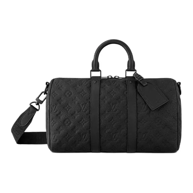 Louis Vuitton Keepall 35 Leather Carry-All Women's Handbag - Detachable Adjustable Strap, Zip Closure, Black, Carry-All Women's Handbags