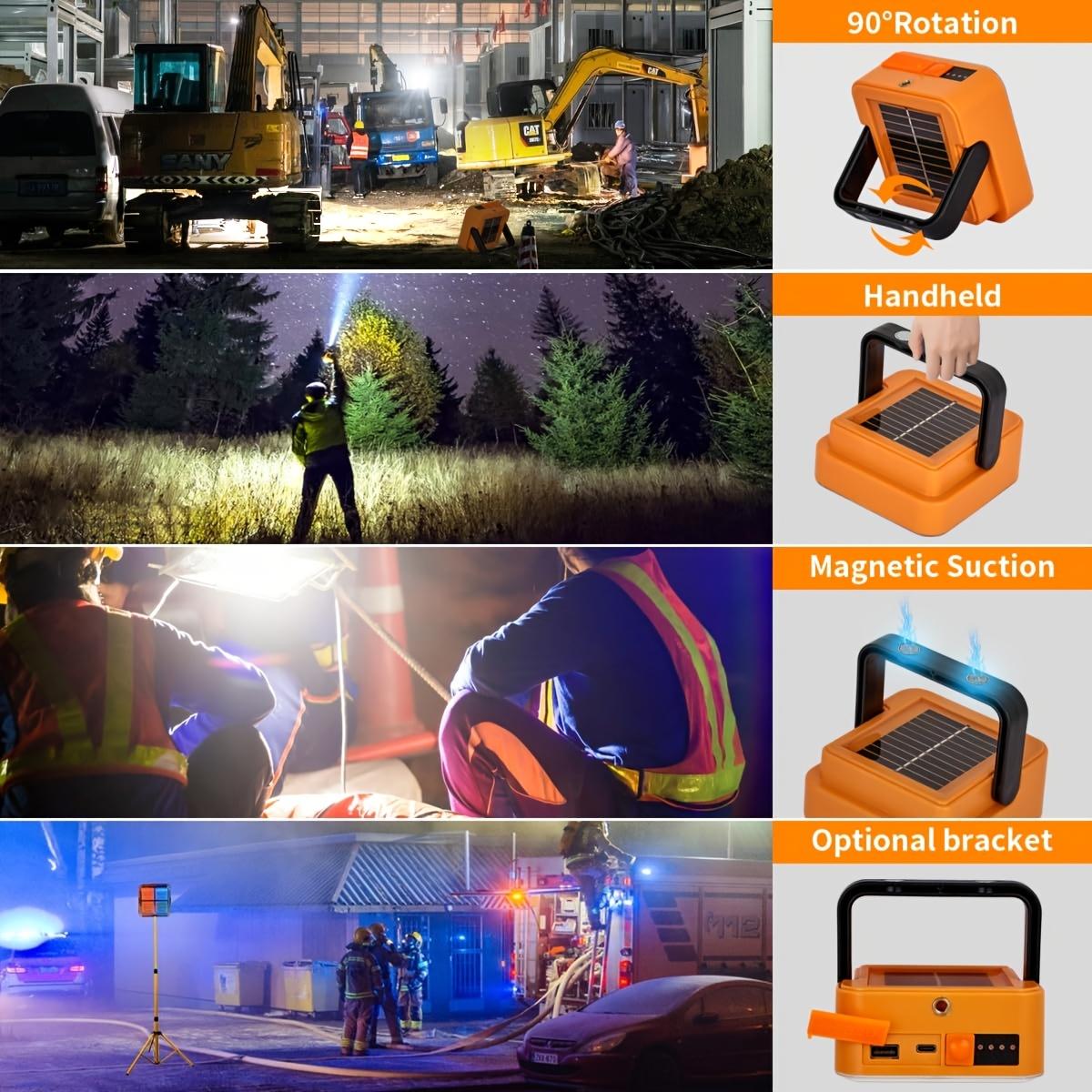 1pc Solar & USB Rechargeable LED Work Light - Portable Outdoor Floodlight with Magnetic Base, 1200mAh Lithium Battery Power Bank, ABS Polished Metal Finish for Camping, Hiking, Emergency & Construction, Camping Light | Compact Design | Sleek Metal Finish
