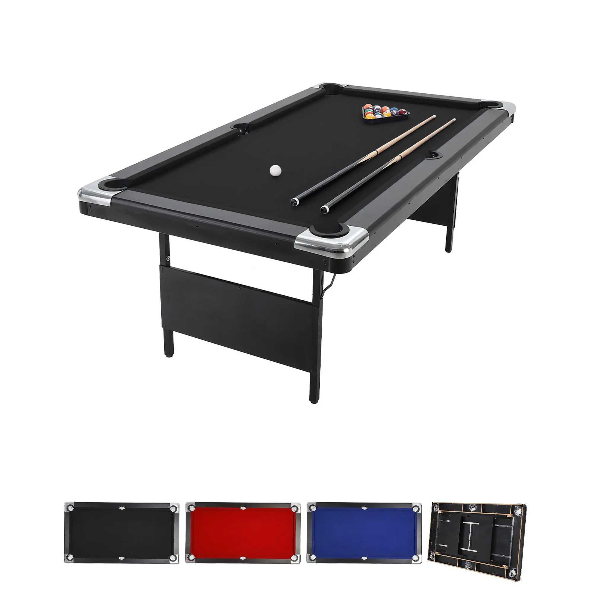 7FT Pool Table for Family or Rec Room – Portable Billiard Table with Balls, 2 Cues, Chalk & Brush – Indoor Compact Game Table