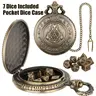 Vintage Dragon Wings Pattern Pocket Watch Case with Pendant Chain, Includes 7 Mini Size Metal Polyhedral Dice Indoor Entertainment Game Tabletop Role Play Gaming Accessories, Portable Dice Storage Case, Metal Dice Set