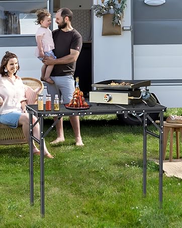 Anbte 2ft Folding Camping Table with Storage Net, 3 Adjustable Heights Small Folding Table Lightweight & Portable with Carry Handle, for Camping, Fishing, Picnic, Beach, Outdoor, 22.8" x 15.7", Black