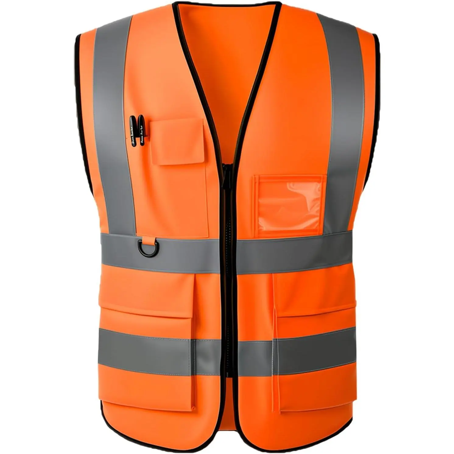 sportsHigh Visibility Safety Vest with Reflective Strips & Pockets| High Visibility| 360° Reflective Strips| 5 Pockets| Zipper Front| Lightweight Polyester| ANSI/ISEA 107 Class 2 Type R