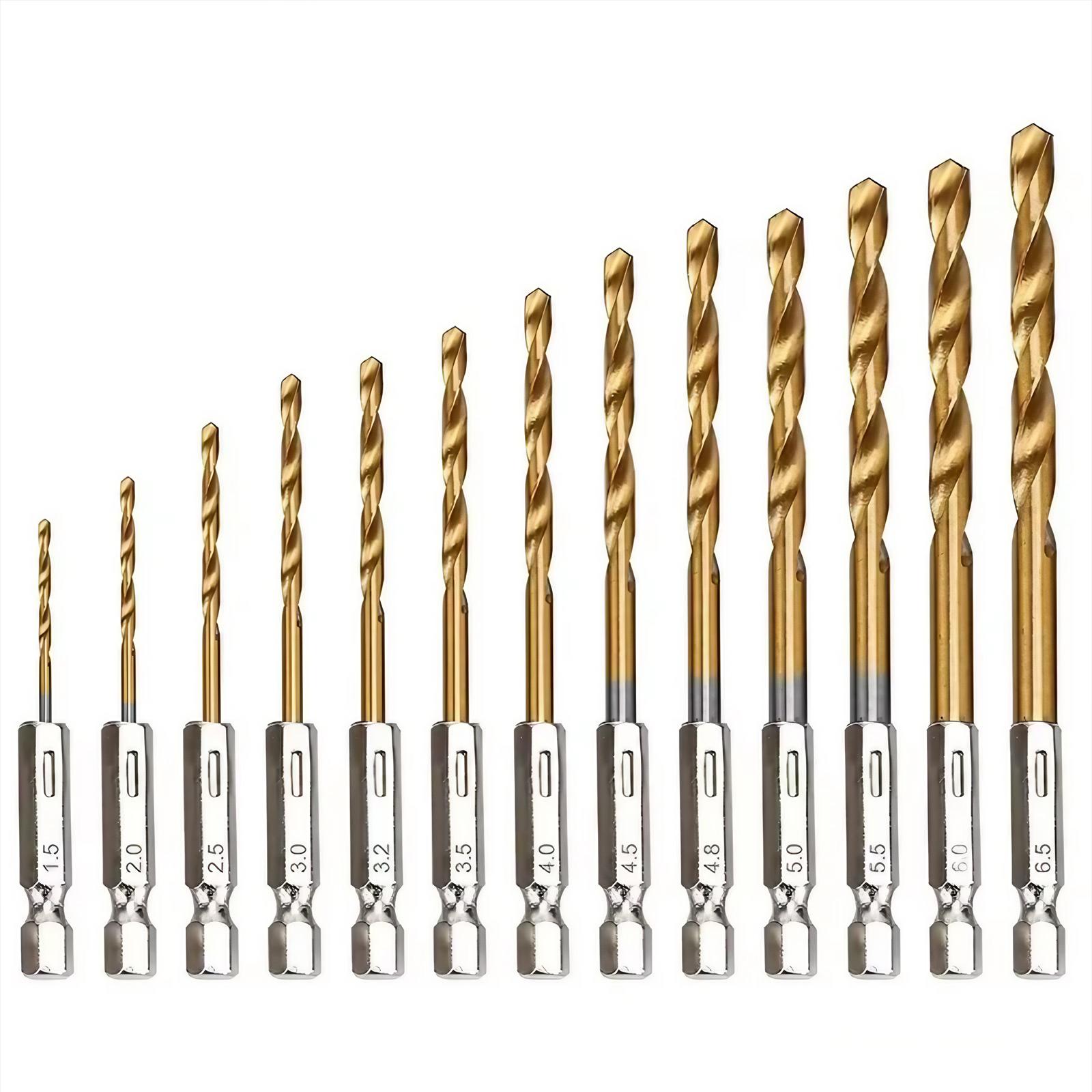 Drill Bit Set, 13 Counts High Speed Drill Bit Set, Durable Hexagonal Impact Drill Bit Set for Wood & Plastic, Power Tool Accessories, Concrete Drill Bit