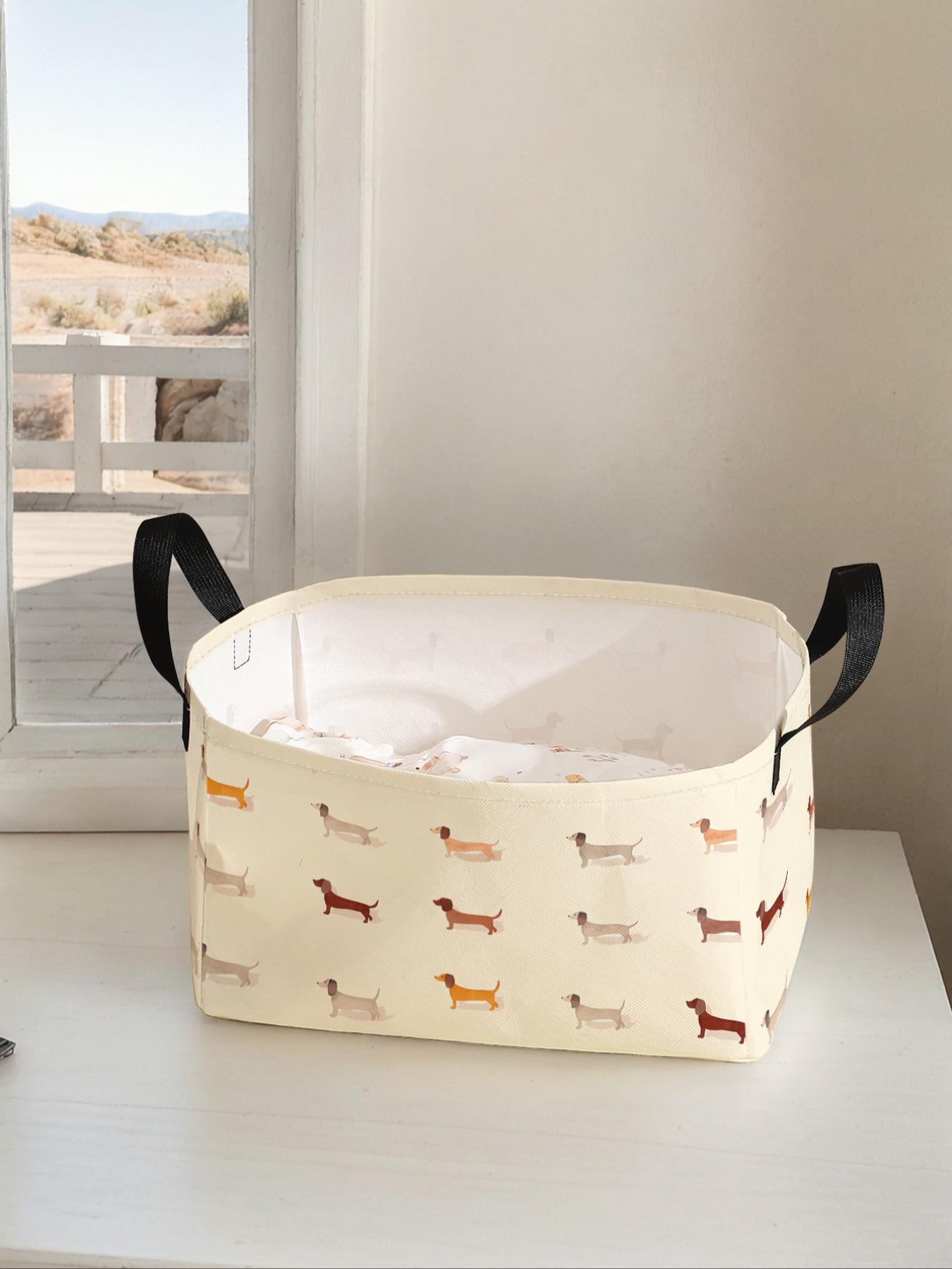 Dog Pattern Storage Basket with Handle, Multi-functional Storage Basket, Foldable Clothes Storage Basket, Home Organizer for Living Room, Bathroom, Kitchen, Dachshund Basket, Clothes Baskets