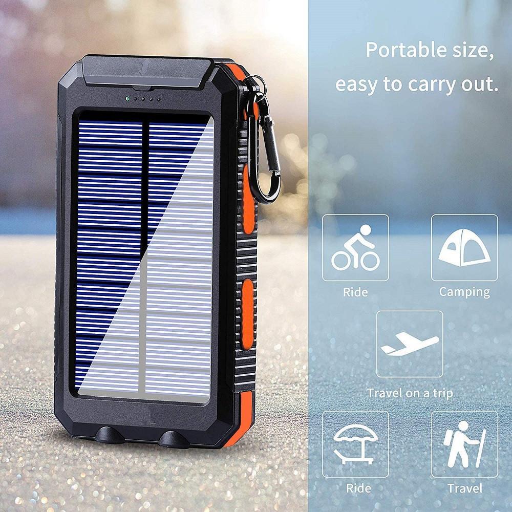 10000 mAh Portable Solar Power Bank with Solar Panels, Solar Powered Charger with Dual LED Flashlights, Power Bank for Travel, Camping, Travel Gadgets #GLOBAL PICKS