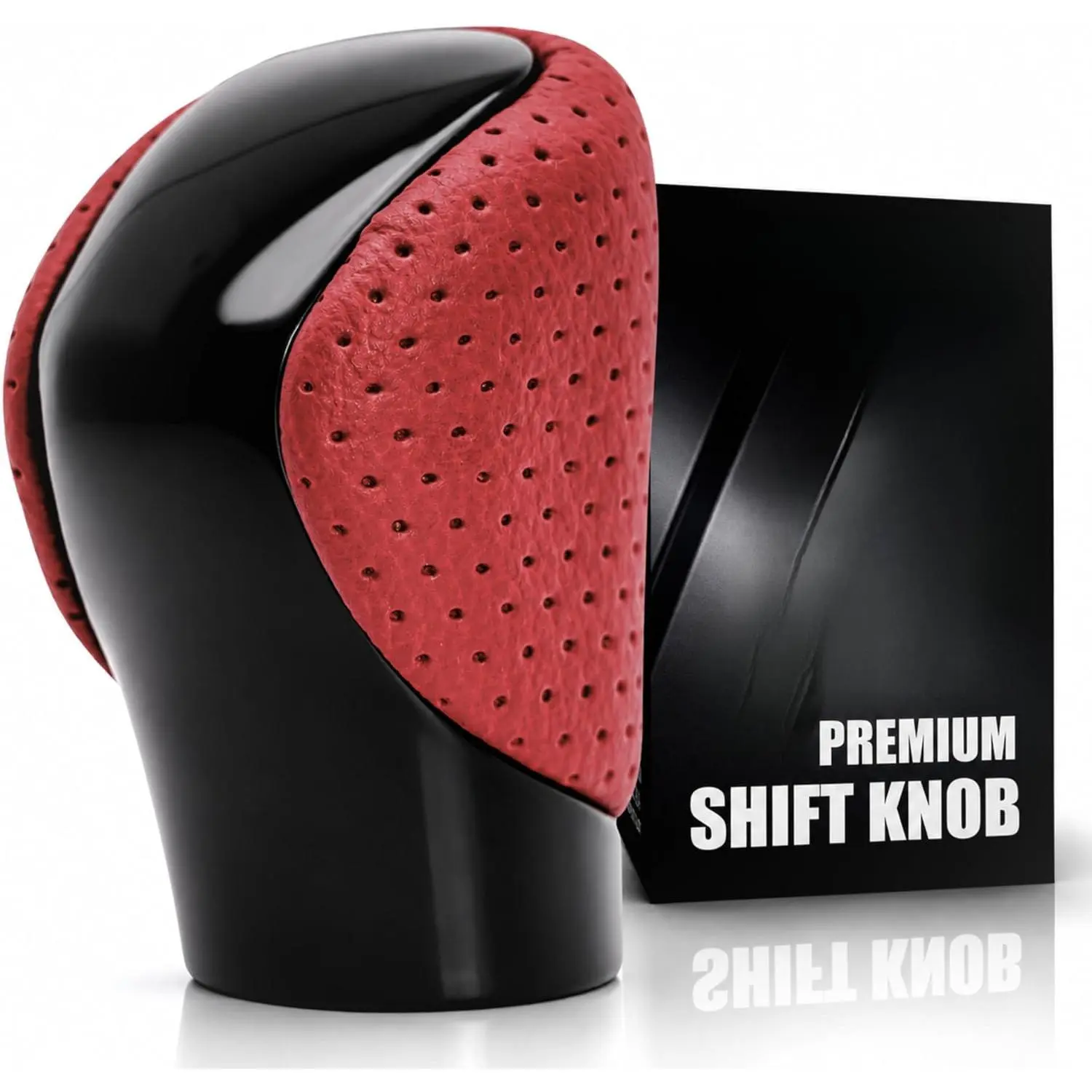 Custom Circuit Red Leather-Piano Black Gear Shift Knob - Alcantara Nuluxe Easy-Install Tool-Free M8 Thread Multi-Model Replacement, Fits Many Lexus ES, GS, GX, IS250, NX, RC, RX 200t,250,300,300h,350,350L,450h,450hL,460,500 Car Interior Upgrade Accessory
