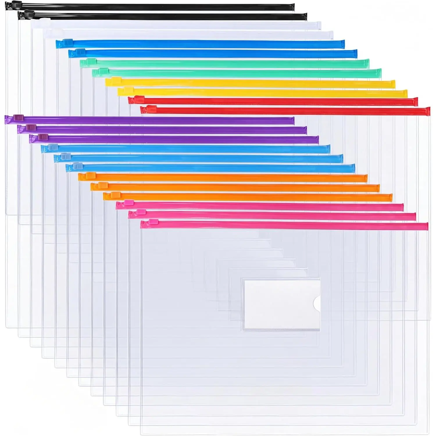 24 count Plastic Envelopes Poly Zip Envelopes Files Zipper Folders, A4 Size, Letter Size, 10 Colors, for School Office Travel Storage Supplies