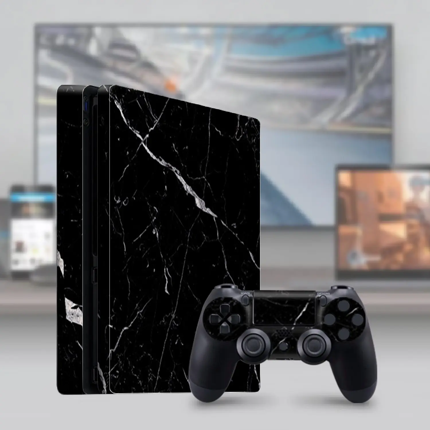 Base Pattern Marble Texture Vinyl Sticker for Ps4 Slim, Waterproof Removable Game Console Decor, Controller Protection Film, Durable