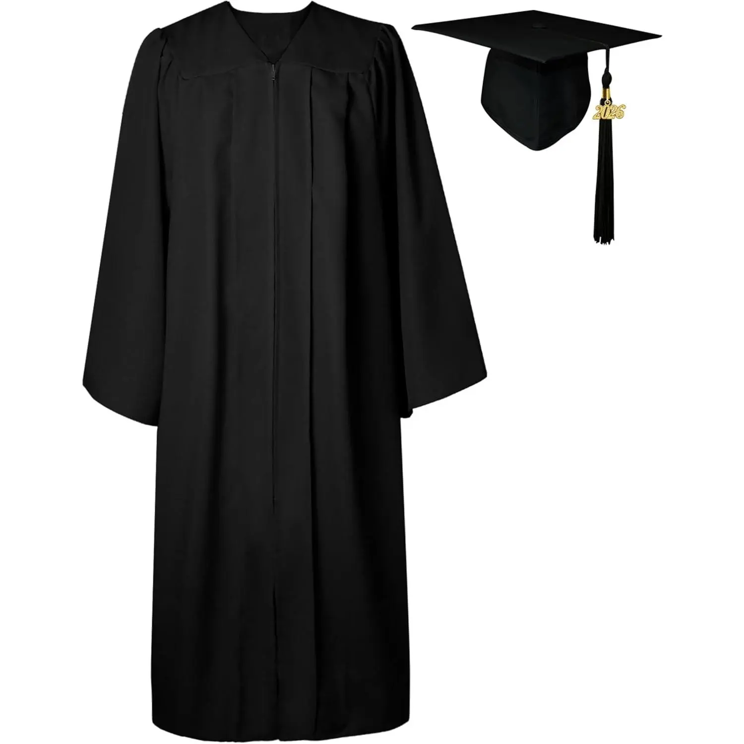 Unisex Adults Graduation Cap and Gown Set 2026, 100% Matte Polyester with Hidden Zipper, Elastic Band Hat, for High School College Bachelor 5th Grade Home School Graduation Party Ceremony