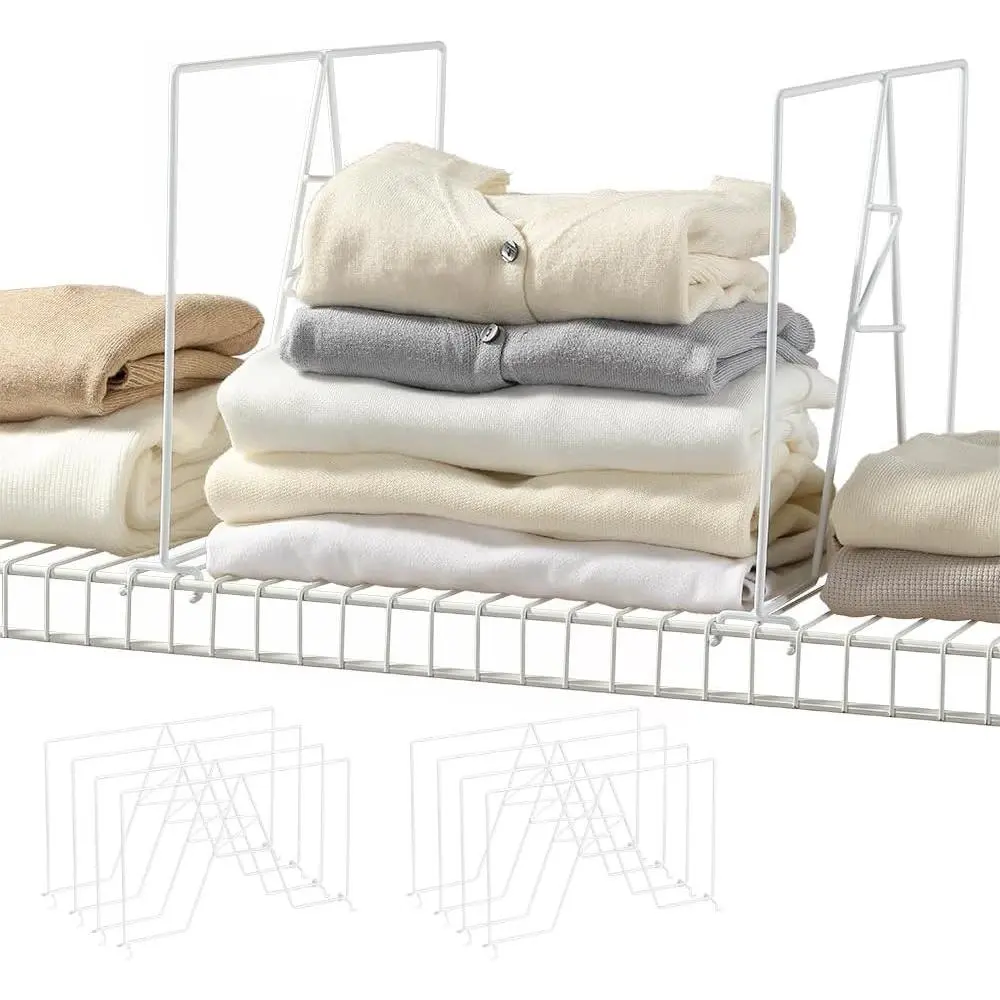 Wire Shelf Dividers - White Closet Organization & Storage Organizer - No Tool Shelf Divider for Wire Shelves - Metal Shelf Accessories – for 16“ Deep Wire Shelves – Tall 12” Height – 8 Pack