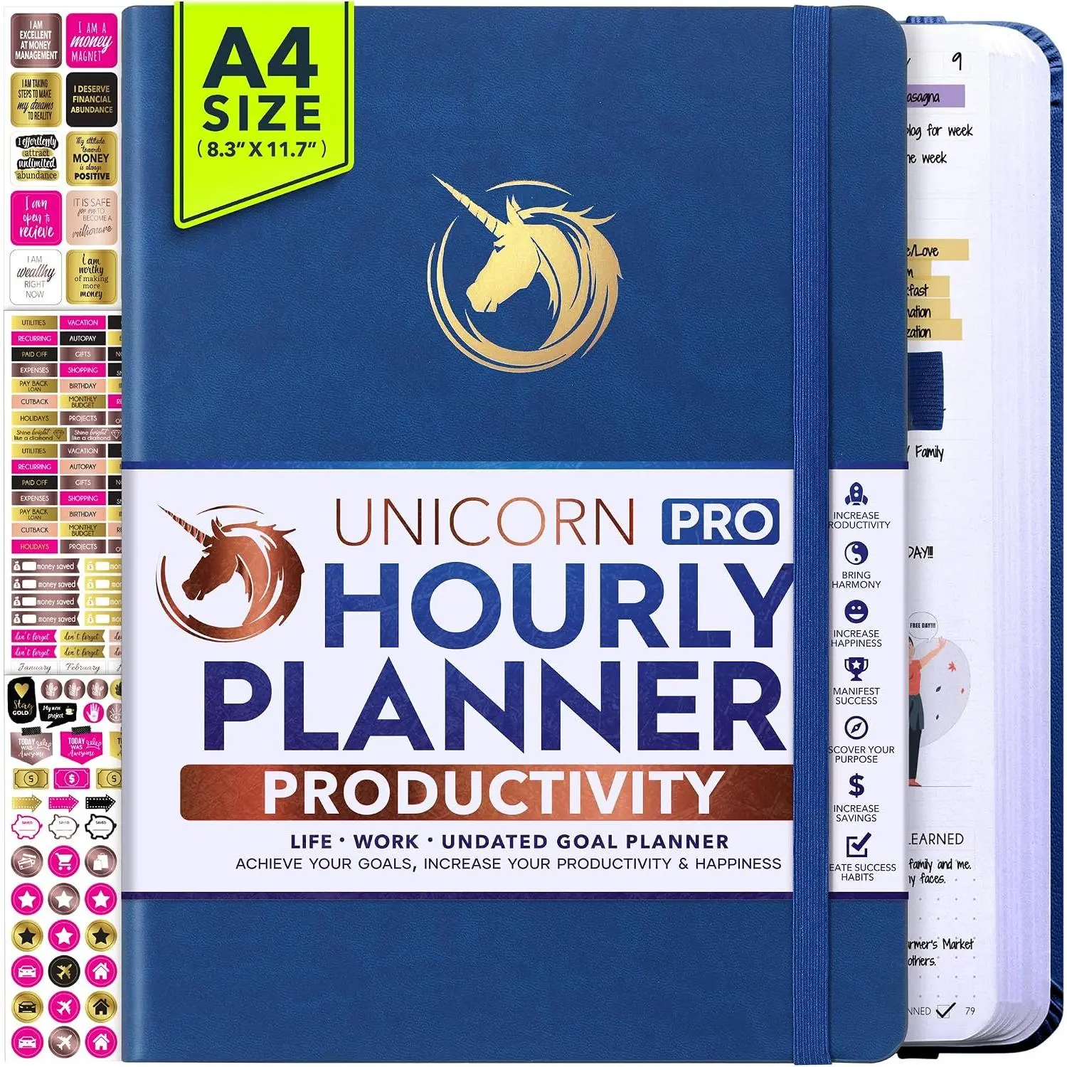 Hourly Planner - Undated Daily, Weekly & Monthly Planner with Budget Section | A 12 Month  to Increase Productivity & Happiness | Life Organizer & Gratitude Journal - Vertical Format