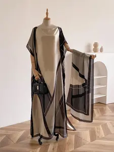 Women's Elegant Soft Kimono Beach Cover Up Dress & Scarf Set, Casual Trendy Long Kaftan Dress & Scarf for All Seasons, Fashionable Accessories for Women