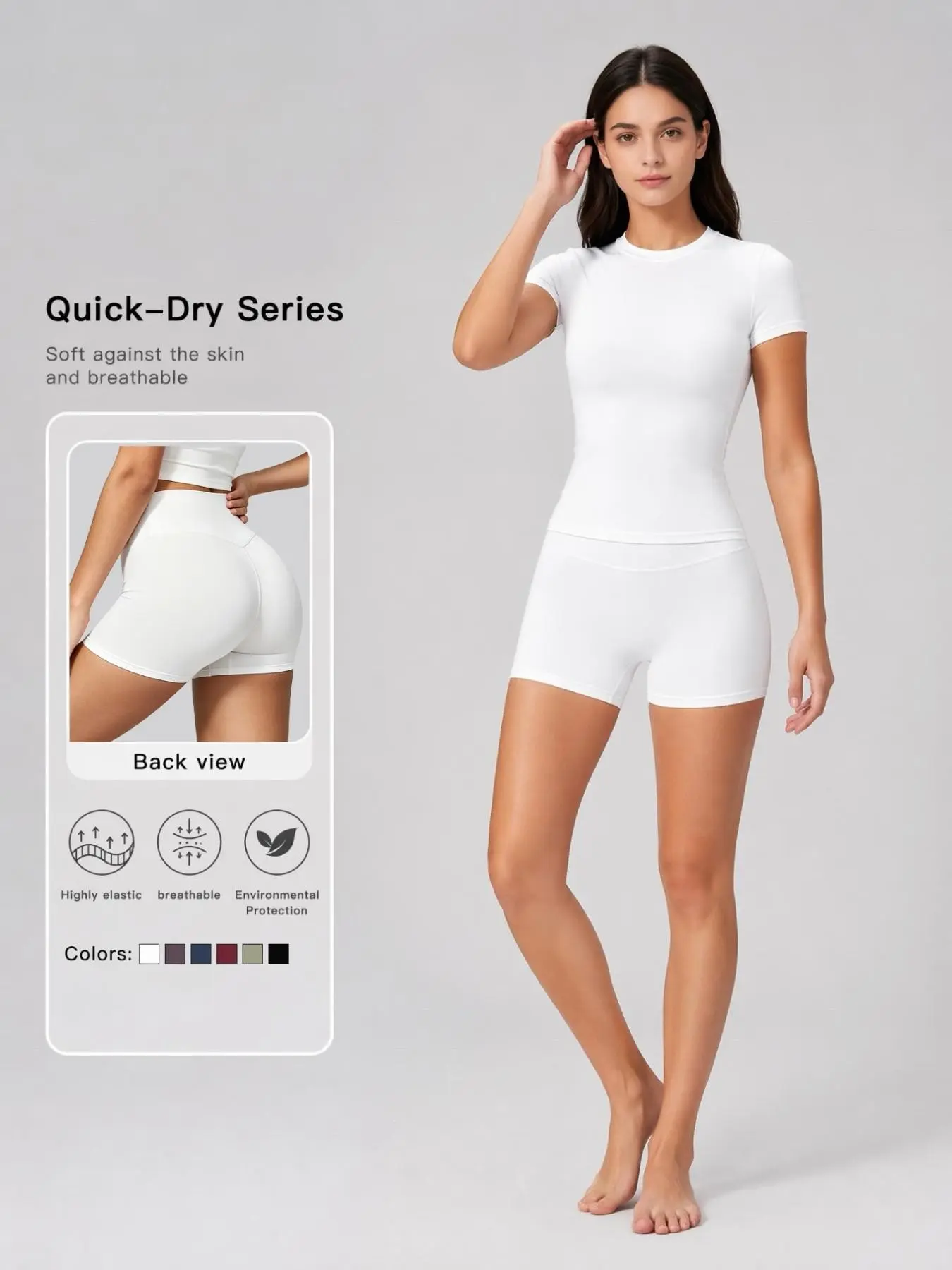 ST1102 High-Waisted Cycling Pants Slim Fit, Short Sleeve T-Shirt Sporty Style, Plain Surface Unlined, Daily Training Two-Piece Set
